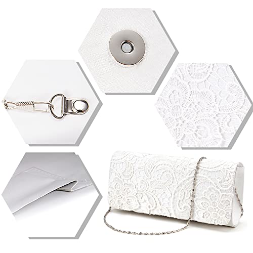 Luxus Spitze Damen Clutch Abendtasche Damentasche Handtasche Brauttasche mit Kette (weiss) - 3