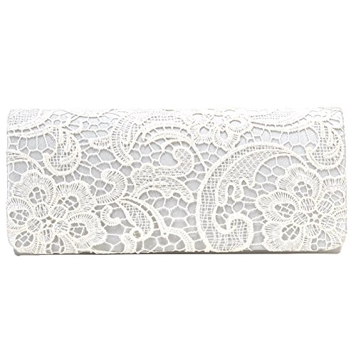 Luxus Spitze Damen Clutch Abendtasche Damentasche Handtasche Brauttasche mit Kette (weiss) - 8